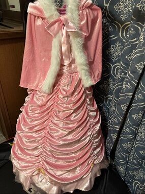 Girls' Pink Princess Costume Dress with Fur-Trim Cape